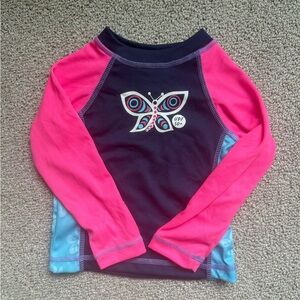 Kids Swim Rash Guard with Butterfly Design - Pink and Blue